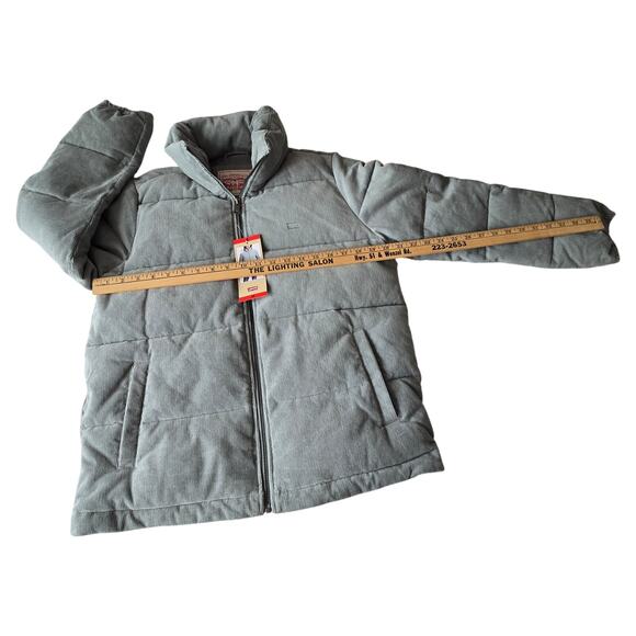 New Levi's Women's Corduroy Mint Green Stand Collar Puffer Zip up Jacket Medium - Picture 10 of 16